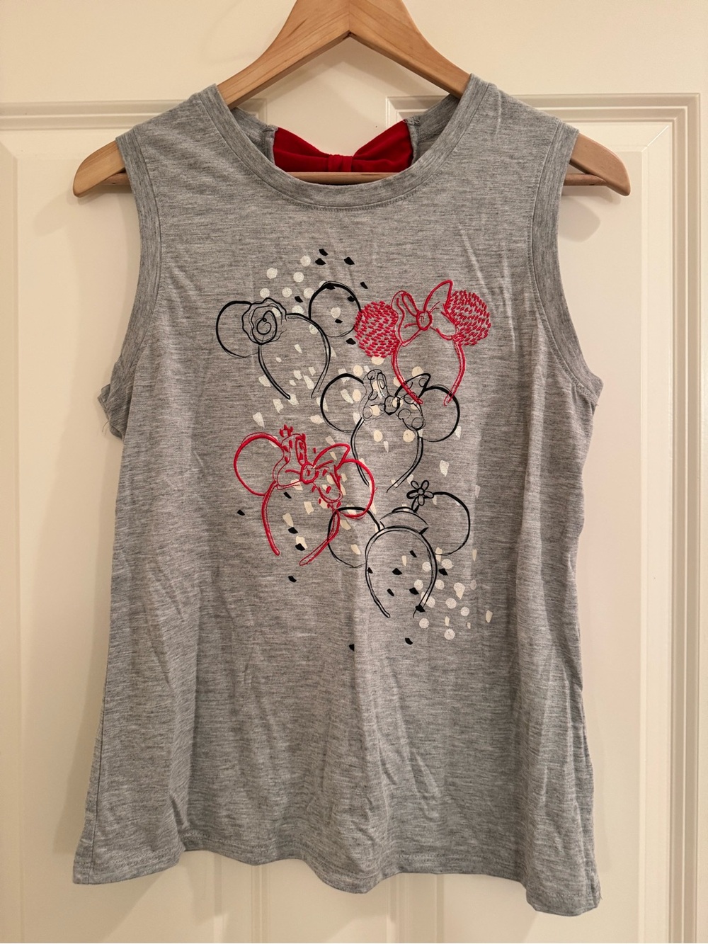 Disney Parks Minnie Mouse Ear Headbands Gray Bow Back Tank Top M